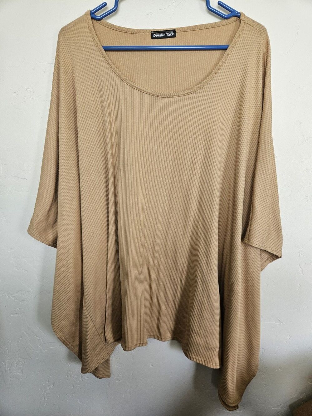 Double Take Women's Yellow Poncho-style Short Sleeve Shirt, Ribbed, 4XL